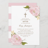 Aquarelle Blush Pink Peonies Baptême Invitation (Devant / Derrière)