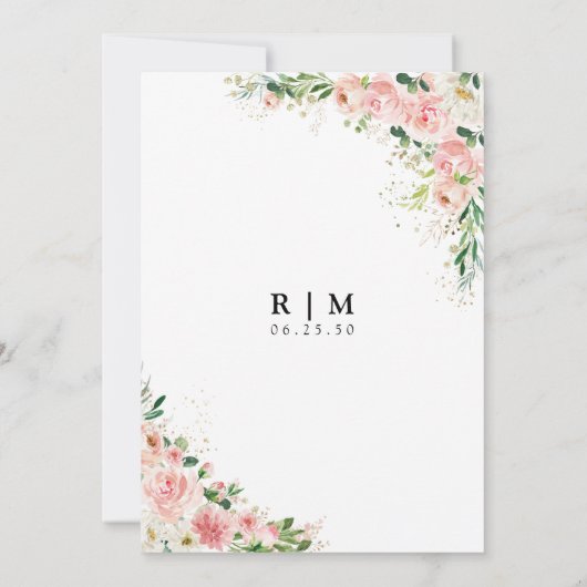 Aquarelle Blush Rose Faire-part de mariage or (Dos)