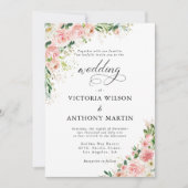 Aquarelle Blush Rose Faire-part de mariage or (Devant)