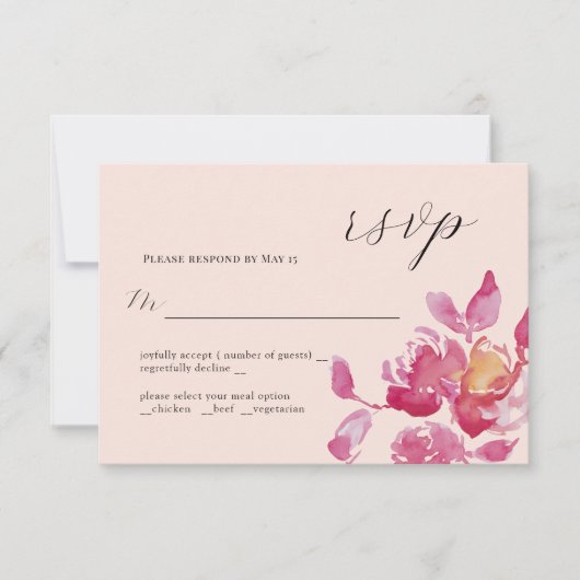 Aquarelle Blush Rose moderne Mariage carte RSVP (Devant)
