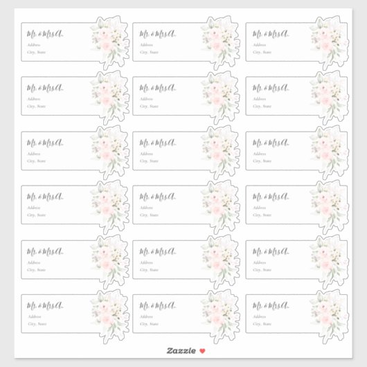 Aquarelle Blush Rose Roses Étiquettes de adresse i (Feuille)