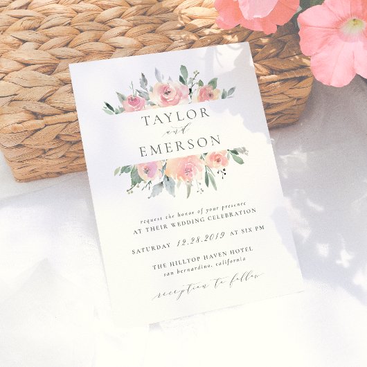 Aquarelle Blush & Sage Floral Wedding Invitations