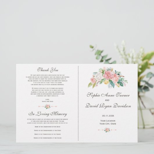 Aquarelle Blush White Flowers Programme de mariage (Debout devant)
