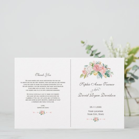 Aquarelle Blush White Peonies Programme de mariage (Debout devant)