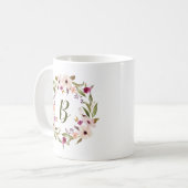 Aquarelle Bohème Floral Wreath Monogramme Mug (Devant gauche)