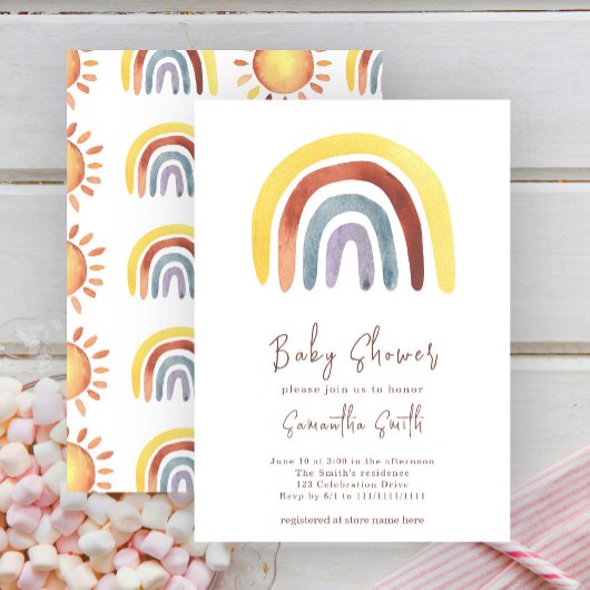 Aquarelle Boho arc-en-ciel Baby shower Invitation
