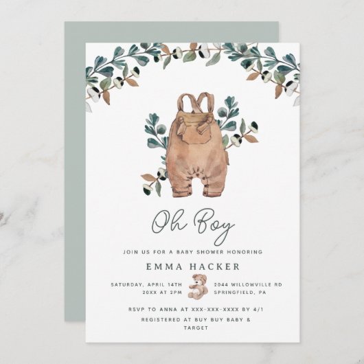 Aquarelle Boho Baby Boy Shower Invitation (Devant / Derrière)