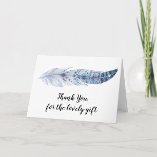 Aquarelle Boho Blue Feather - Carte de remerciemen