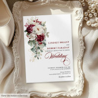 Aquarelle Boho Bourgogne Faire-part de mariage bla