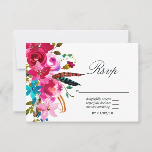 Aquarelle Boho Chic Floral Wedding RSVP (Devant)