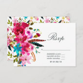 Aquarelle Boho Chic Floral Wedding RSVP (Devant / Derrière)