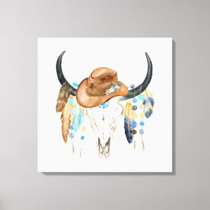 Aquarelle Boho Crâne et toile Casquette Cowboy Imp