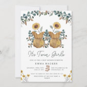 Aquarelle Boho Floral Twins Douche Invitation (Devant)