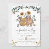 Aquarelle Boho Floral Twins Douche Invitation (Devant)
