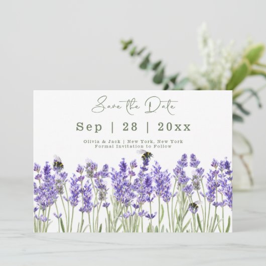 Aquarelle Boho Lavender Enregistrer La Carte Date (Debout devant)