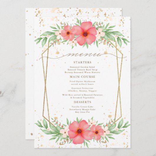 Aquarelle Boho Rose & Ivory Greenery Menu Floral (Devant / Derrière)