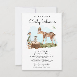 Aquarelle Bois Animaux Baby shower Invitation