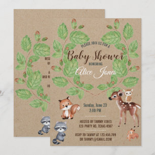 Aquarelle Bois Animaux Baby shower Invitation