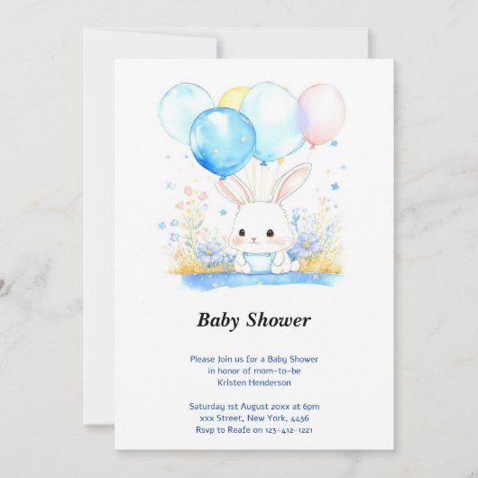 Aquarelle Bois Bunny Baby shower Invitation (Devant)
