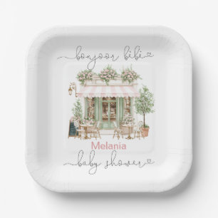    Aquarelle bonjoor bebe  baby shower Assiette en