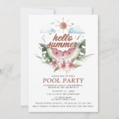 Aquarelle Bonjour Summer Pool Party Invitation (Devant)
