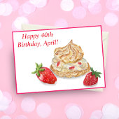 Aquarelle Bonne carte de fraise 40e anniversaire