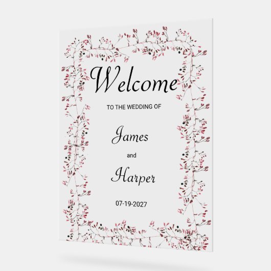 Aquarelle bordeaux feuille florale rose bienvenue (Angle)