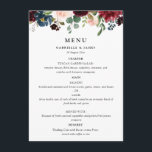 aquarelle bordeaux marine menu mariage floral<br><div class="desc">Un design floral moderne avec aquarelle peinte à la main en bordeaux et fleurs marines. Vous pouvez personnaliser le texte et les couleurs.</div>
