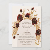 aquarelle bordeaux or rose Faire-part de mariage (Devant)