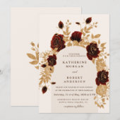 aquarelle bordeaux or rose Faire-part de mariage (Devant / Derrière)