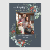 Aquarelle Botanique Blue Holiday Magnet Card (Devant)