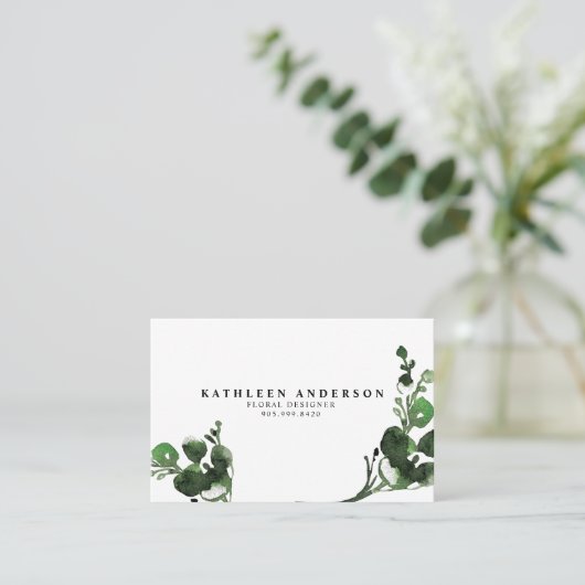 Aquarelle Botanique Carte de visite avec code QR (Debout devant)