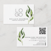 Aquarelle Botanique Carte de visite avec code QR (Devant / Derrière)