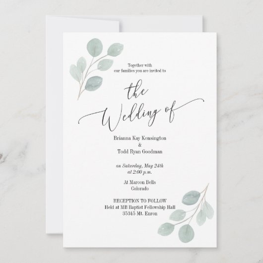 Aquarelle Botanique Eucalyptus Invitation (Devant)