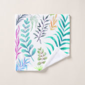 Aquarelle Botanique Feuille Motif Blanc (Gant de toilette)