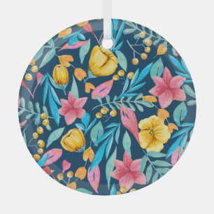 Aquarelle botanique : fleurs, ornement feuille.