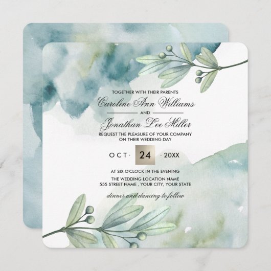 Aquarelle botanique Invitations de mariage personn (Devant / Derrière)
