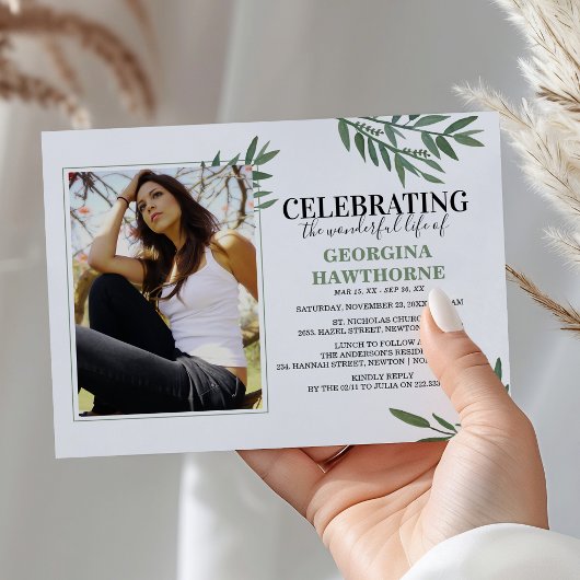 Aquarelle botanique Memorial Photo Invitation