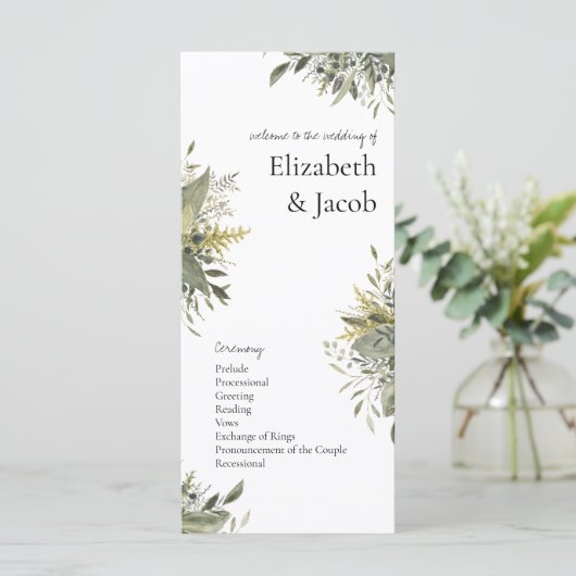 Aquarelle botanique Programme de mariage vert (Debout devant)