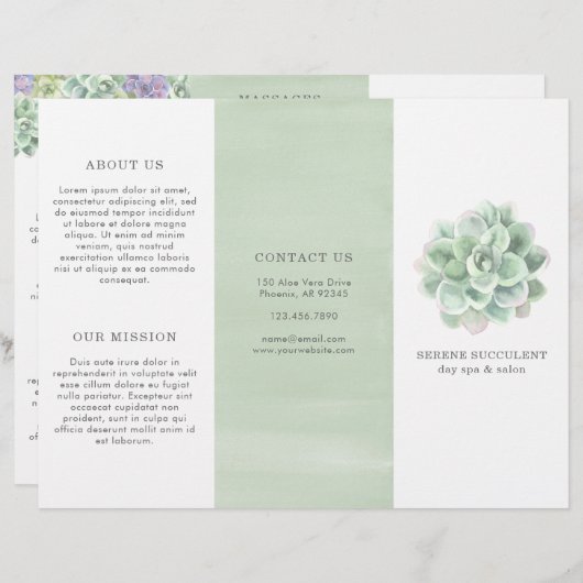 Aquarelle botanique Succulente triple Brochure (Devant / Derrière)