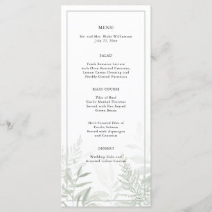 Aquarelle botanique Vert Menu Mariage