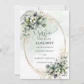 Aquarelle botanique vert or Save The Date (Devant)