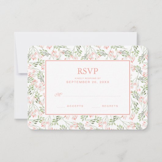 Aquarelle botanique verte et rose - Mariage RSVP (Devant)