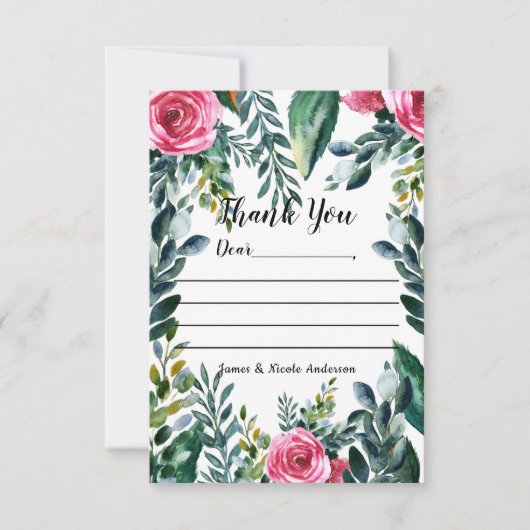 Aquarelle botanique Vintage Merci floral (Devant)