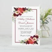 Aquarelle Bourgogne Floral Boho Wedding Invitation (Debout devant)