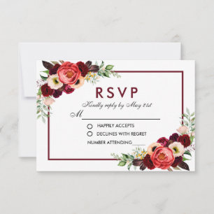 Aquarelle Bourgogne Floral Boho Wedding RSVP