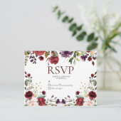 Aquarelle Bourgogne Floral Drop Pas de menu RSVP (Debout devant)