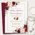 Aquarelle Bourgogne Floral Faire-part de mariage o<br><div class="desc">Elégante Faire-part de mariage d'aquarelle bordeaux florale et or comprend des roses bordeaux,  roses roses roses,  roses rouges et verdure botanique - Bourgogne Retour</div>