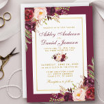 Aquarelle Bourgogne Floral Gold Wedding Invitation<br><div class="desc">Elégant or Bourgogne Marsala Aquarelle Faire-part de mariage floral - Bourgogne et script or</div>