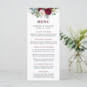 Aquarelle Bourgogne Floral Green Menu Mariage (Debout devant)
